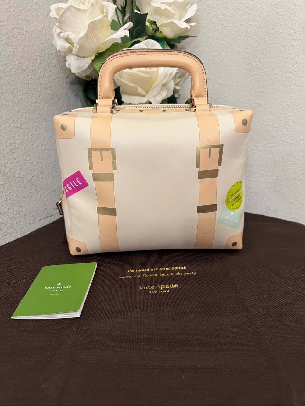 kate spade Cream and Beige Box Satchel with Decorative Buckles